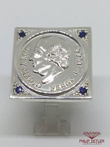 Big Square Silver Coin Ring