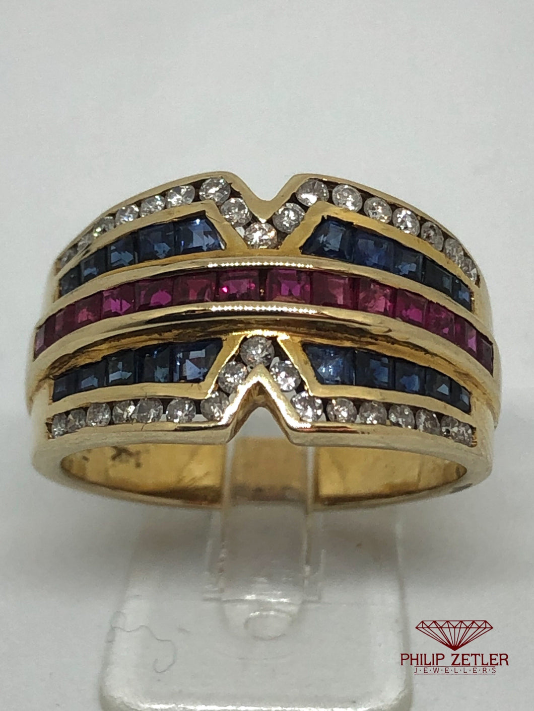 14ct Diamond Sapphire & Ruby Multicolour Dress Ring