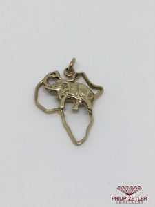 9 ct Gold Elephant African Map Pendant