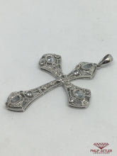 Load image into Gallery viewer, 9ct White Gold Diamond And Topaz Cross Pendant
