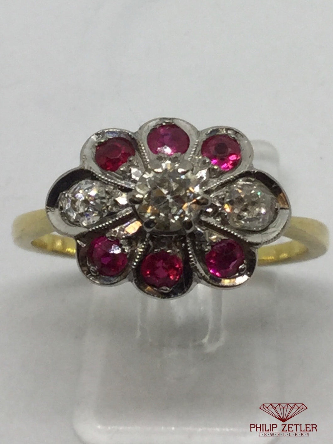 18ct Diamond & Ruby Flower Dress Ring