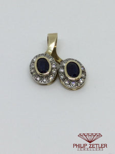 18ct Twin Oval Sapphire &  Diamond Pendant