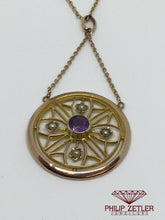 Load image into Gallery viewer, 9ct Pink Gold Antique Amethyst &amp; Seedpearl Pendant
