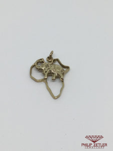 9 ct Gold Elephant African Map Pendant