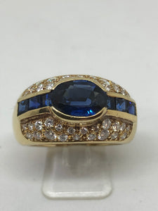 18ct Yellow Gold Sapphire &  Diamond Pave  Ring