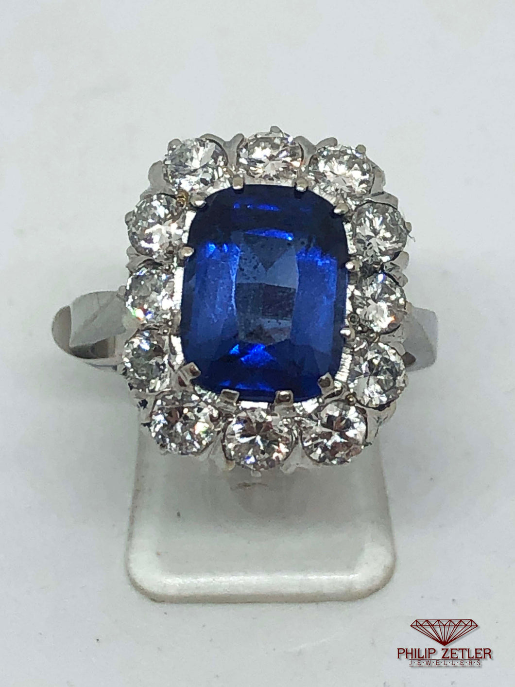 18ct White Gold Diamond Rectangular Cut  Sapphire  & Diamond Ring