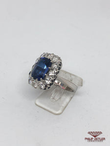 18ct White Gold Diamond Rectangular Cut  Sapphire  & Diamond Ring