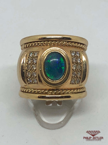 Yellow Gold Opal & Diamond Ring 9ct