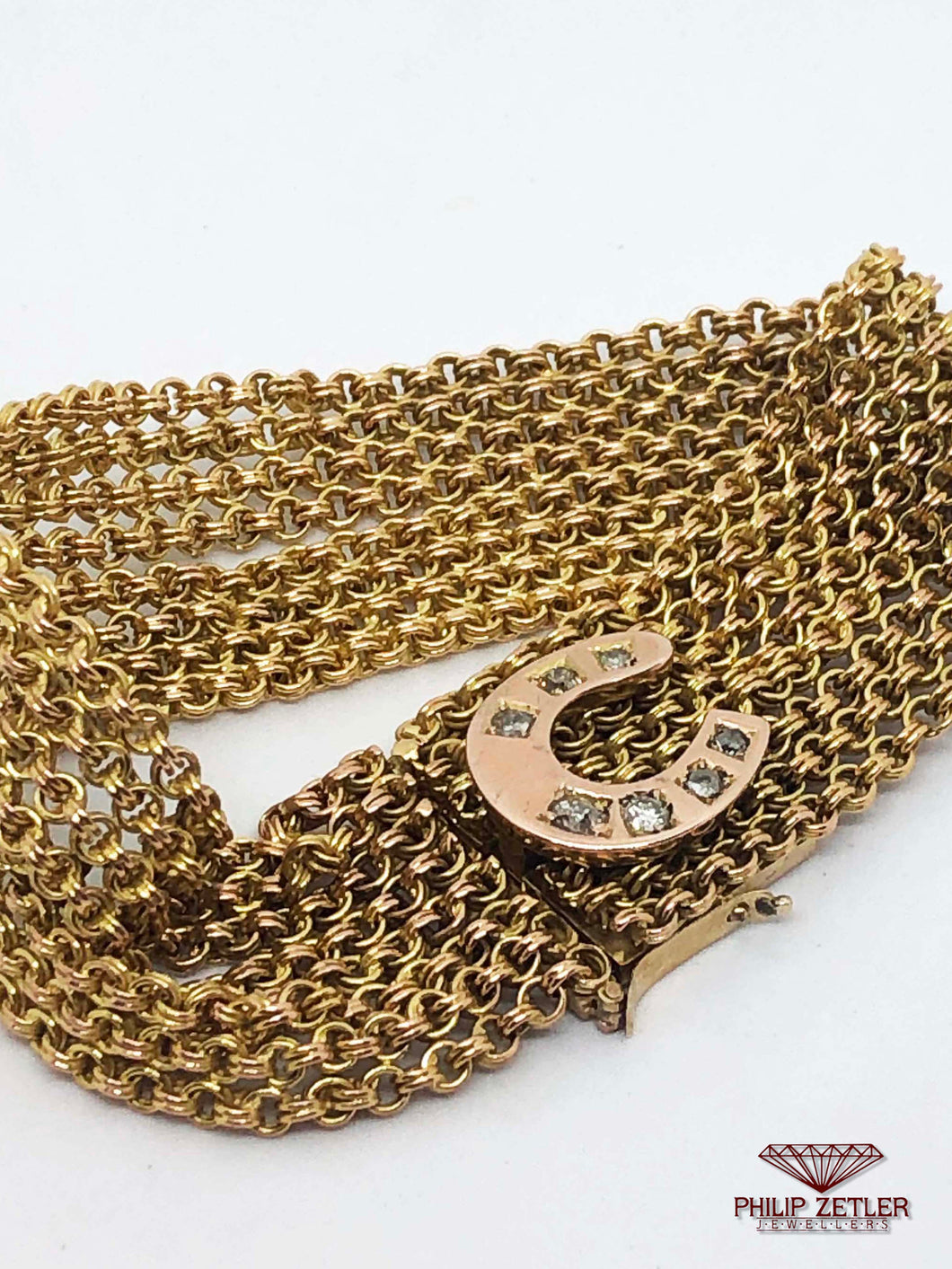 9ct Horseshoe Gold and Anique Diamond Bracelet
