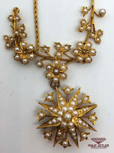 Load image into Gallery viewer, 18ct Rope Necklace with Seed Pearl Rosette and Star Pendants
