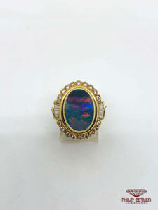 18ct Rainbow Opal, Gold and Diamond Ring