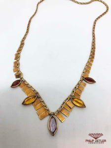 14 ct Pear Cut Amethyst, Citrine, Garnet and Gold Necklace