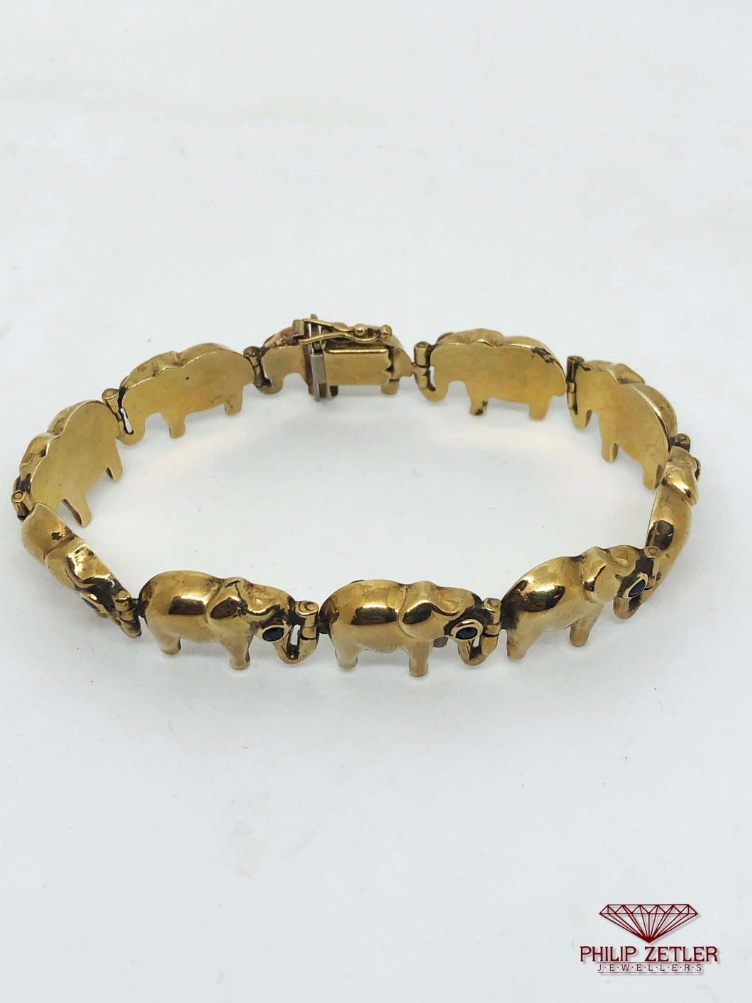 9ct Sapphire & Gold Elephant Bracelet