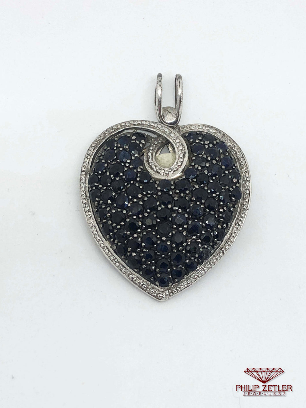 Blue Sapphire and Silver Heart Pendant