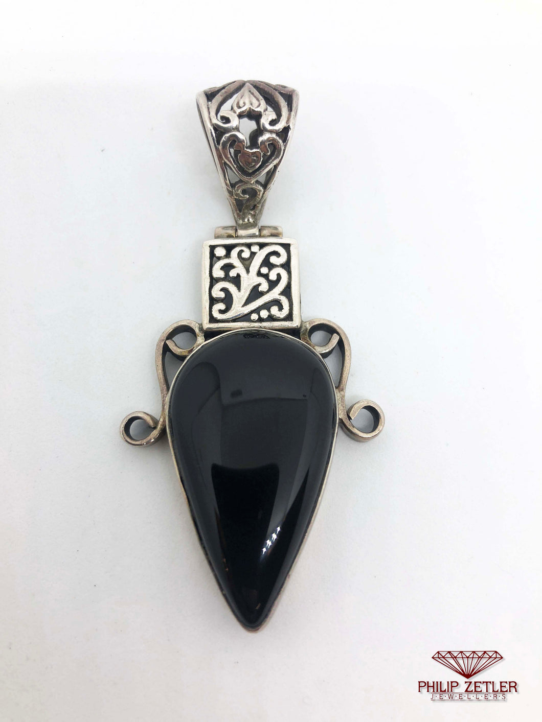 Silver and Onyx Pear Shaped Pendant
