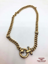 Load image into Gallery viewer, 9ct Yellow Gold Curb Link Necklace Sapphire Clasp
