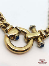 Load image into Gallery viewer, 9ct Yellow Gold Curb Link Necklace Sapphire Clasp
